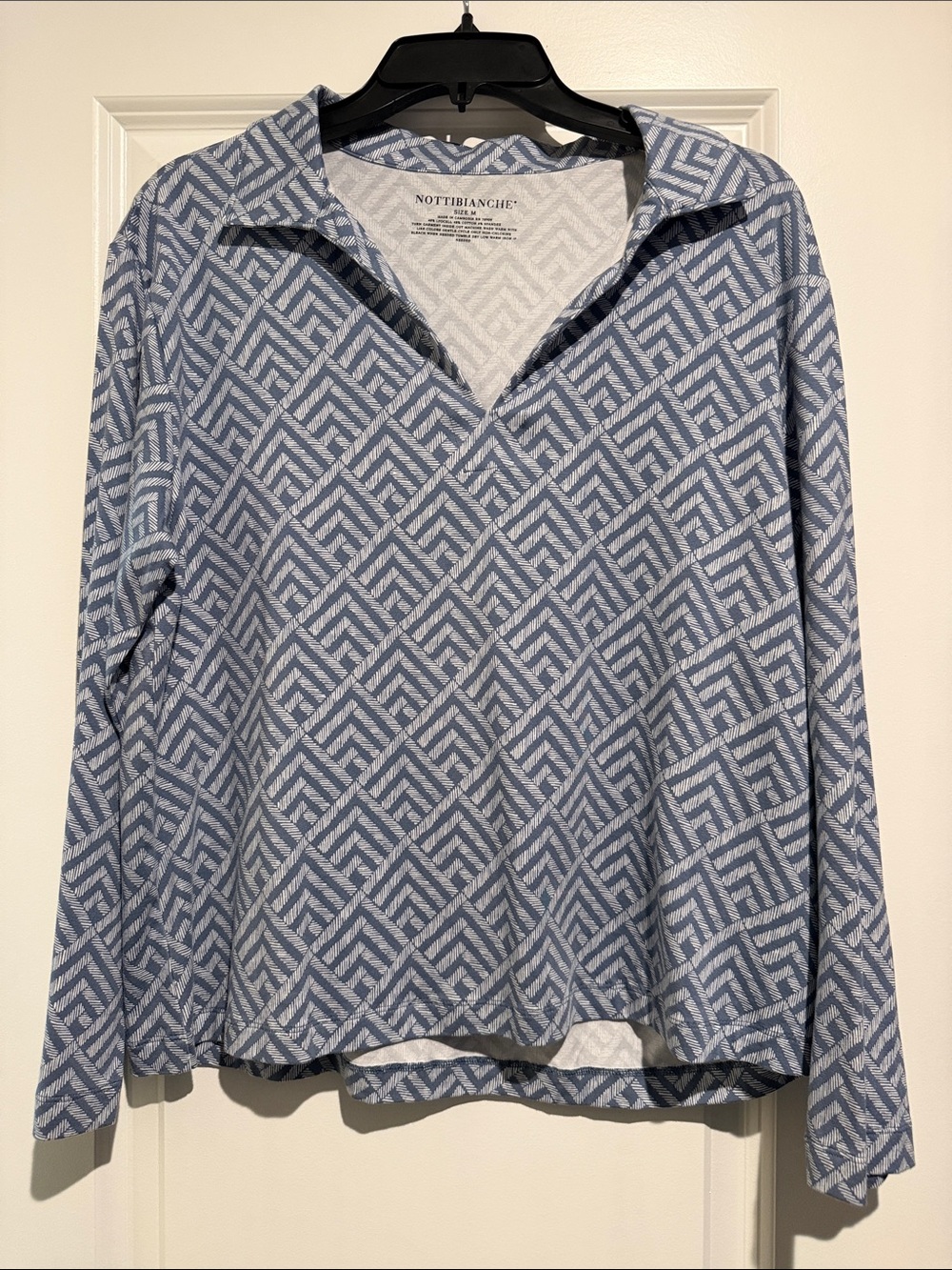 Donna Karan Blue Geometric V-Neck Sweater